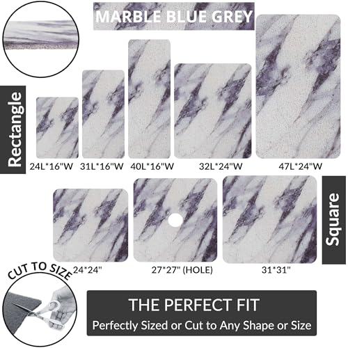 Enkosi Loofah Shower Mat Non Slip – Square Anti Slip Bath Mat for Inside Showers, Bathtub, Tub, Bathroom - Cushioned, Quick Dry PVC with Drain Holes - Secure Grip Safety Pad (Marble Grey Blue 24x24) - color: Marble Blue Gray, size: 24" x 24" (Square)