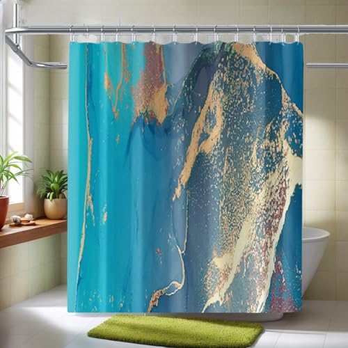 Printed Pattern Thickened Fabric Shower Curtain with Hooks Decorative Bathroom Waterproof Curtains 72" x 72" (Blue&Yellow) - color: Blue&yellow