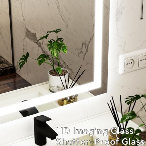 Large Bathroom Mirror with Lights 47 x 47 Inch - 3 Adjustable Lighting Modes Square LED Bathroom Vanity Mirror, Anti-Fog, Memory Function, Tempered Glass, Wall Mounted Horizontally Vertically - size: 47"L x 47"W