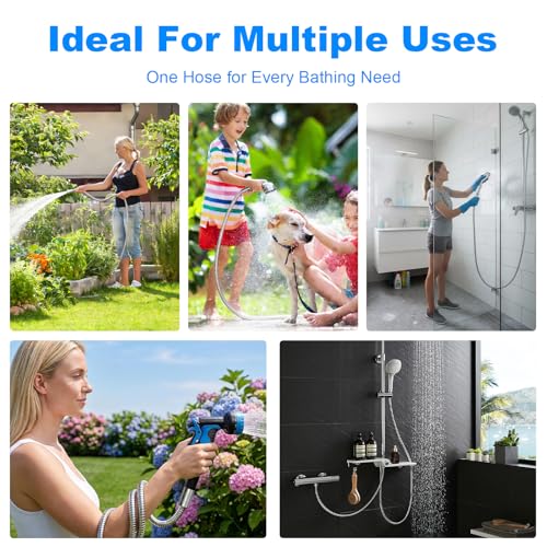 79-Inch Stainless Steel Shower Hose, FSDIYU Extension Replacement Hoses | Extra Long Flexible Anti-Kink Handheld Shower Head Hose with Universal G1/2 Insert for Pet Bathing, RV Cleaning, Bidet Hoses