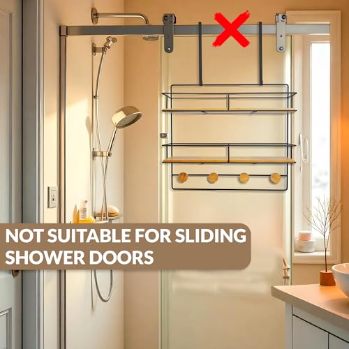 Over-the-Door Shower Caddy, Large 2-Tier Wooden Hanging Shower Shelves