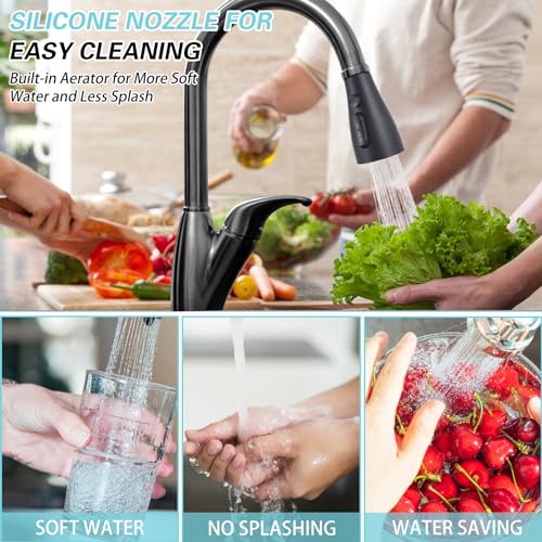 Kitchen Faucet Replacement with Pull Down Nozzle and 11 Adapters - 4 Modes (Black) - color: Black