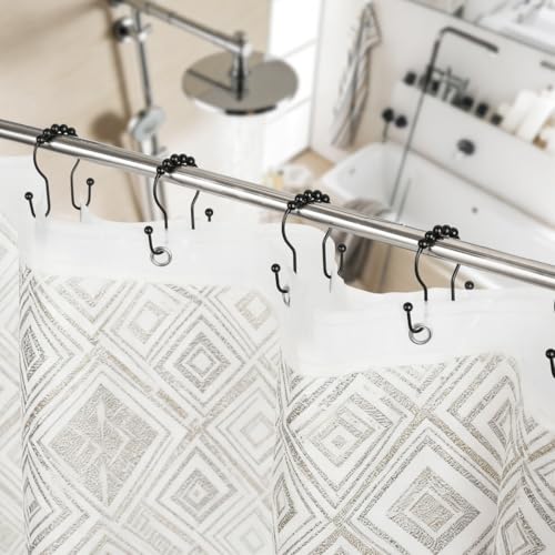 Resze 12PCS Shower Curtain Hooks, Sturdy Metal Shower Curtain Rings(Black) | Glide Roller Double Shower Hooks, Rust Proof Anti-Drop Curtain Hooks, Smooth Sliding Rings for Bathroom Shower Rods Curtains - color: Black