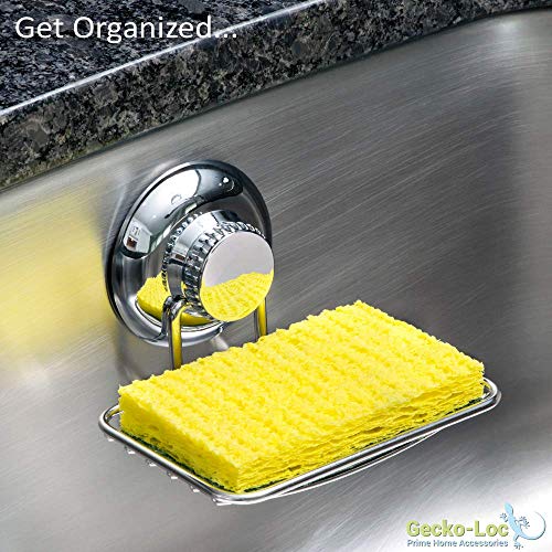 Gecko-Loc Soap Dish Suction mounting Bath soap bar Holder for Bathroom, Metal Bath Shower Bathtub wall Tile or Kitchen Sink soap or Sponge Dishes - Black - color: Black