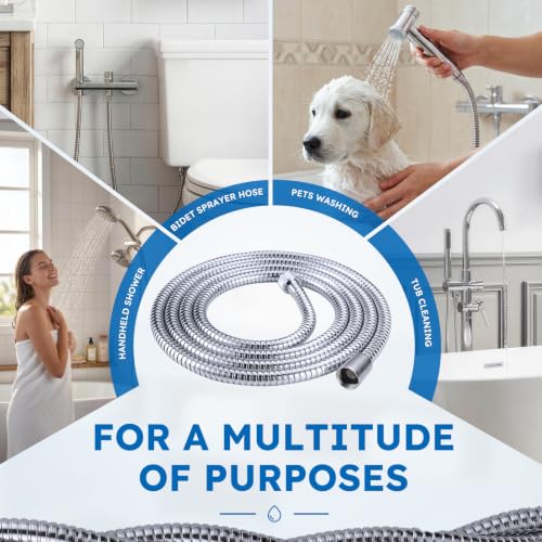 Chrome Finished Shower Hose 63 inches, Shower Hose Extra Long for Shower Head Flexible SUS 304 Stainless Steel Bidet hose for Bathroom Bathing Toilet Cleaning | Stainless Steel Material, Stretchable Design, Tangle-Free Design, Double Buckle Design, Handhe