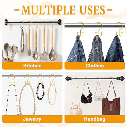 Shower Curtain Hooks, 12 Pcs Rustproof Metal Shower Curtain Rings,Free Sliding Double Shower Hooks for Shower Curtain & Liners, Shower Curtain Hangers for Bathroom Shower Curtain Rods Curtains (Gold) - color: Gold