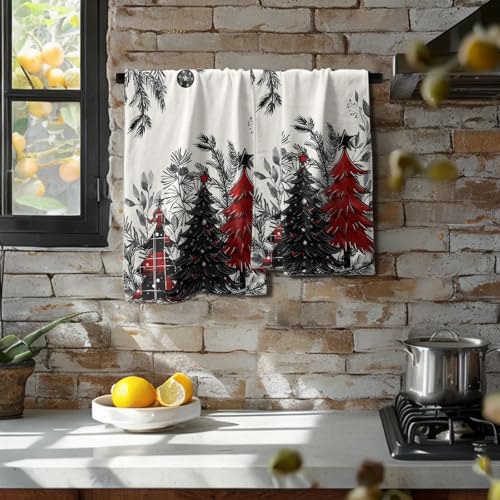 Christmas Tree Hand Towels Set of 2, 28x14 Inch Rustic Red Black Plaid Xmas Pine Forest Bells Absorbent Quick Drying Washcloths Tea Towel for Kitchen Bathroom Household Supplies - color: Plaid Xmas Tree