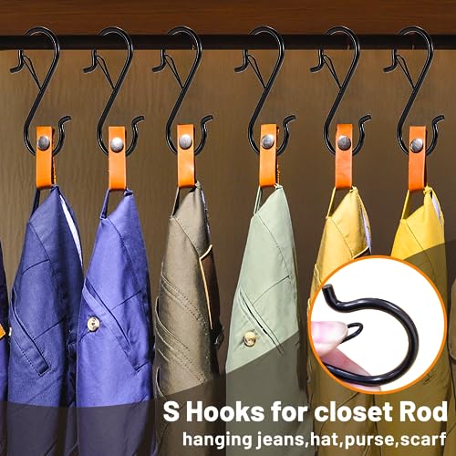 12 PCS S Hooks for Hanging with Safety Buckle, Heavy Duty Metal S Hooks | 3.5 inch S Shaped Hanger Hooks for Hanging Kitchen Utensil, Cups Pots Pan Closet Plants Purse Bags Hats (Black) - color: Black