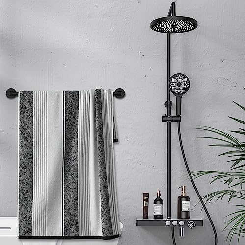 Towel Bar - Adjustable 304 Stainless Steel Towel Holder for Bathroom | Sturdy and Rustproof Wall Mounted Towel Rack for Bathroom Accessories(11.8inch-22.6inch) , Black - color: Black