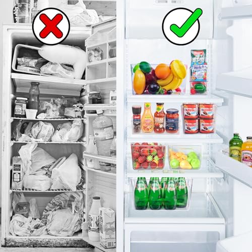 12 Pack Large Clear Plastic Storage Bins, Kitchen&Pantry Organizer | Heavy-duty 450g BPA-free PETG containers with handles for fridge, under-sink, bathroom, office, closet, and garage storage - size: 12 Large & 0 Small