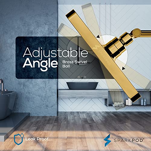 SparkPod Rain Shower Head, 8 Inch Square, Egyptian Gold Finish | High Pressure Shower Heads, 90 Nozzles, Adjustable Showerhead, No Tools Needed, Universal Connection - color: Egyptian Gold, style: 8 Inch Square