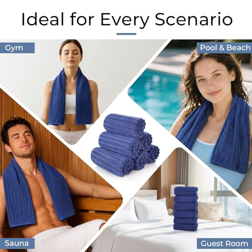 ZVH Hand Towels for Bathroom 6pcs 14X29.5inch,Quick Dry Microfiber,Super Soft,Hand Towels with Hanging Loops for Spa,Kitchen,Hotel (Deep Blue, Set of 6) - color: Deep Blue