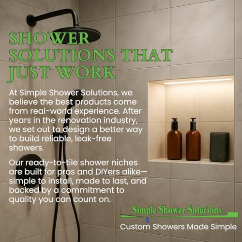 LED Light Shower Niche, Tile-Ready with Integrated Lighting, Prefab Waterproof Foam, Modern Storage for Bathroom Remodels, Soft Warm Light, Niche Douche, Square, 14x14 Inches - size: 14x14