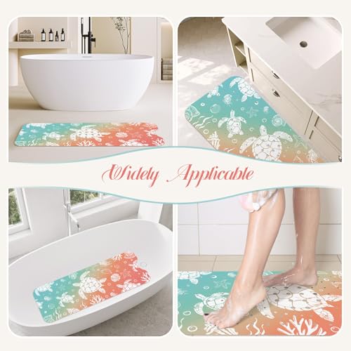 SHUCHING Sea Turtle Bath Mat for Tub Non Slip-40x16 Inch | Bathtub Mat for Women Mold Free, Long Shower Mat for Inside Shower with Suction Cup, Machine Washable - color: Abstract Sea Turtle