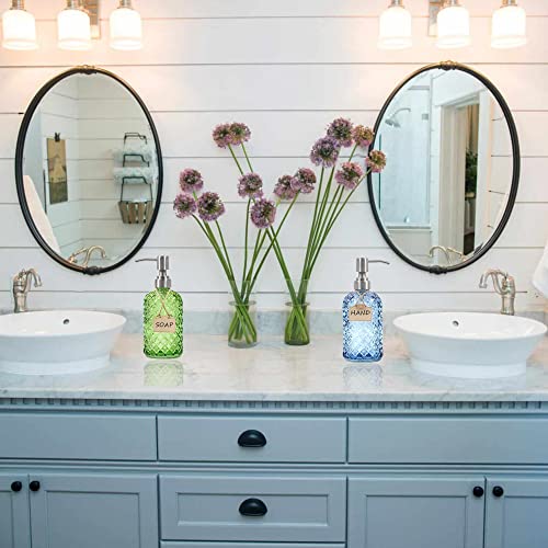 16 oz Diamond Pattern Glass Soap Dispenser, Kitchen and Bathroom Refillable Soap Dispenser with Rust Resistant Stainless Steel Pump for Hand Soap, Lotion Glass Liquid Dispenser(Green) - color: Green