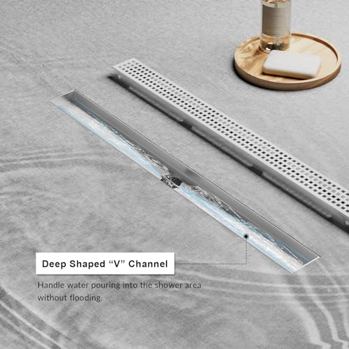 36 Inch Linear Shower Drain, Brushed 304 Stainless Steel, CUPC Certified Rectangle Floor Drain with Removable Grate and Leveling Feet - color: Brushed, size: 36''