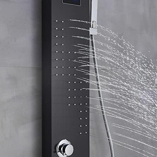 Black Shower Panel Tower System Led Rain Head Combination Massage Body Jets Faucet Shower Column