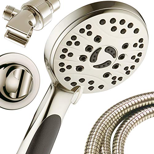 High Pressure 6-setting Luxury Handheld Shower Head – 6 Foot Stainless Steel Hose – Anti Clog Jets – Anti Slip Grip – All Brushed Nickel Finish – Top US Brand – Includes Extra Wall Bracket - color: Brushed Nickel, style: 2.5 Gallons Per Minute