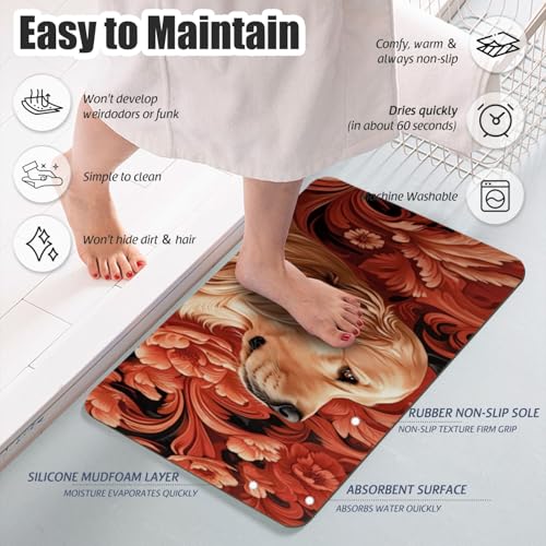 Bathroom Runner Mat Rugs Long,Golden Retriever Dog Flower Image Diatomite Stone Bath Mat Large Absorbent Diatomaceous Earth Mat Non Slip Fast Dry Shower Mat Bathroom Rugs Floor Mat 16x42in - color: Design06