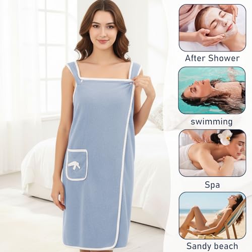 Unisex Bath Towel, Wearable After Bath Towel Set, Wearable Quick Dry Shower Gym Towel(53" x 31", Light Blue) - color: Light Blue, size: S(135X80CM)