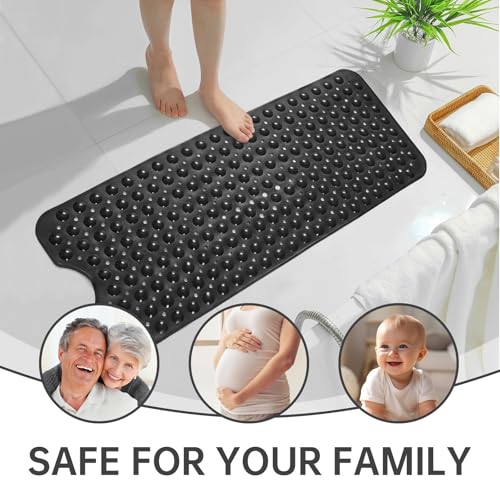 Tree Bud Bathtub Mats for Shower Tub Non-Slip Bath Mat 39 x 16 Inch Extra Long Shower Mat, Bath Tub Mat for Bathroom with Machine Washable, BPA Free for Kids (Black) - color: Black