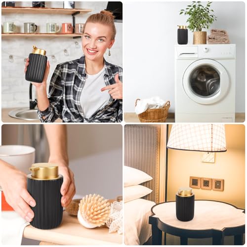 Segbeauty Ceramic Liquid Soap Dispenser, 10.8oz Refillable Black Lotion Soap Dispenser with Pump, 320ml Bathroom Countertop Soap Dispenser Kitchen Creams Containers Bottle Decorative Pump Bottle - color: Black Golden, style: Dispensing