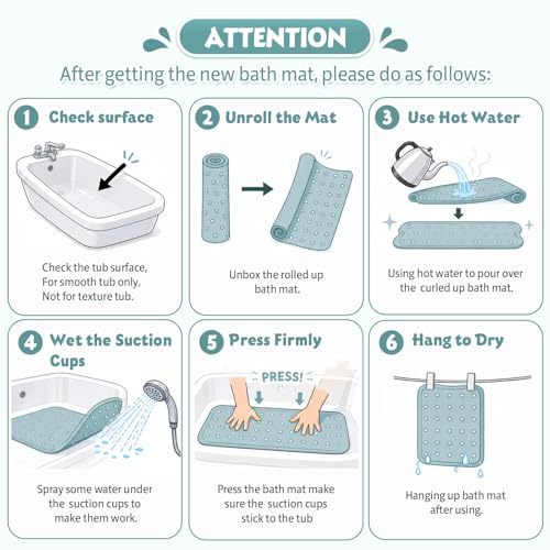 Baby Bath Mat for Tub Non Slip Kids, BPA Free Extra Long Bathtub Mat 40x16 with Drain Holes and 200 Suction Cups, Non Toxic Machine Washable Toddler Bath Mat, Eco-Friendly Certified - color: X-narwhal