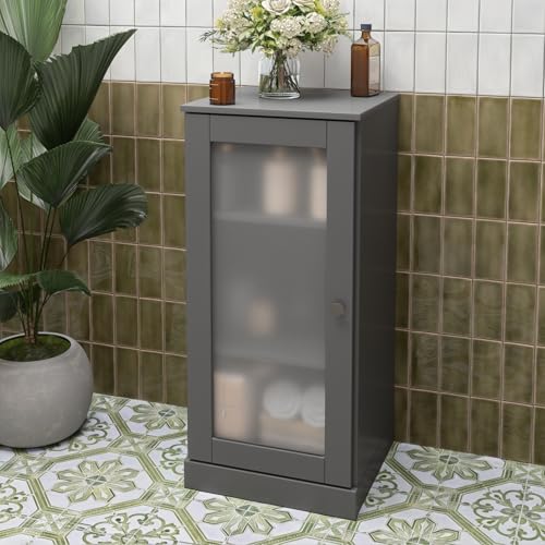 100% Solid Wood Bathroom Cabinet, Frosted Door, Gray, 16.5" w x 35.75" h x 15.5" d, Renewable Eco-Friendly Wood, Made in Brazil - color: Grey, style: Frosted Glass Door