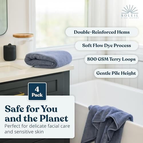 Soleil Fine Goods Luxurious 800 GSM 100% Cotton Bath Towel Set (4-Pack, 27x54) - Heavyweight & Ultra Absorbent, Plush Softness for Bathroom | Hotel & Spa Quality Luxury Towels- Blue Grey - color: Blue Grey