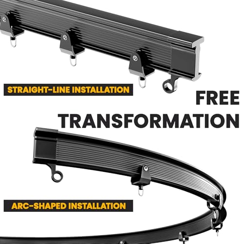 Flexible Ceiling Curtain Track Ceiling Mount, Curved Curtain Rod, Sliding Curtains Track, Room Divider, Shower Curtain Rod, Wall Divider, 16.4 FT/ 5 M, Black
