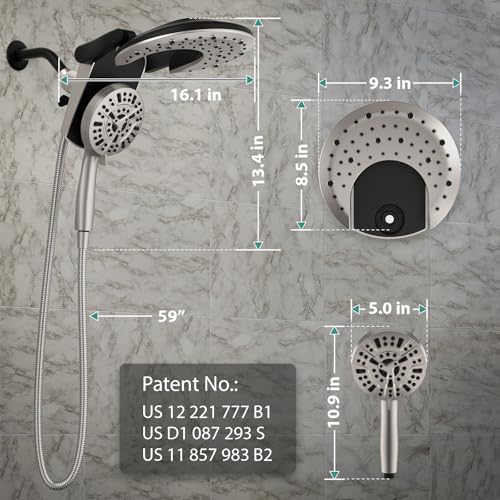 Foldable Rainfall Shower Head 9 Spray Settings/Modes Handheld Showerheads | High Pressure Shower Heads with Handheld Spray Combo, Built-in Magnetic Docking, Power Jets, Stainless Steel Shower Hose - color: Startlight