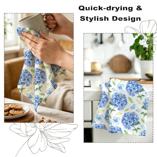 ZHAMEN 2Pcs Hydrangea Kitchen Towels Waffle Soft Dish Hand Towel - color: Multi 1554