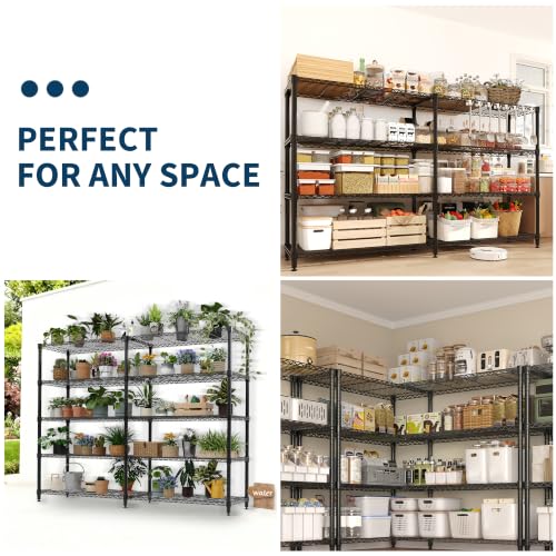 Garvee Metal Storage Shelves 4-Tier, Wire Shelving Rack 59"Wx13.8"Dx59.5"H, | Heavy Duty Load 1060LBS, Adjustable/L-shaped, Wire Rack, for Garage Kitchen Pantry Room Storage, Tool-Free Assembly, Black - size: 59" W x 13.8" D x 59.5" H(4 Tiers)
