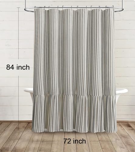Farmhouse Shower Curtain Ruffle Linen Cream-Black Stripe 72"W x 84"L | Farmhouse Boho, Striped, Bottom Ruffle, Linen Fabric, Rustic, Country, Natural Look, Washable, for Bathroom Bathtub - color: Cream-blcak Stripe, size: 72"W x 84"L