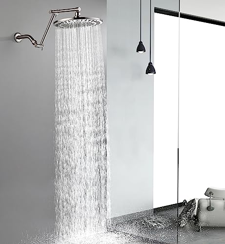 BRIGHT SHOWERS Brass Shower Arm Extender for Rain and Handheld Shower Head, 14 Inch Universal Shower Head Extension Arm, Adjustable Height & Angle, Brushed Nickel - color: Brushed Nickel, style: 14 Inch