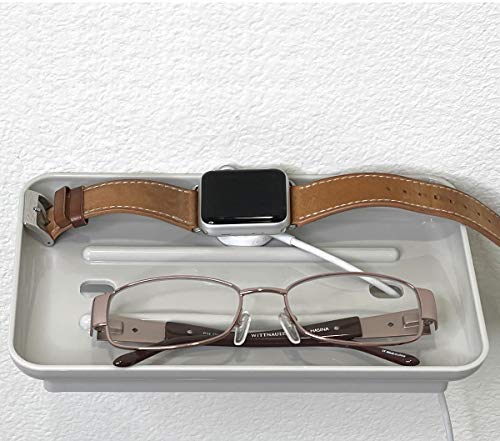 Wonder Shelf - Small Plastic Self Adhesive Wall Mount Bathroom Shelf - Fits Over Toilet Paper Holder - Designed for Smartphone and Flushable Baby Wipes (1, Grey with Holes) - color: Grey