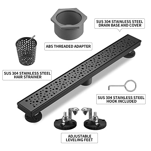 Linear Shower Drain 28 Inch, Bubbles Shower Drain SUS-304 Stainless Steel, 51L/Min Fast Drainage Floor Linear Drain, US Standard CUPC Certified, Matte Black, SD-099 - color: Matte Black, size: 28 Inch