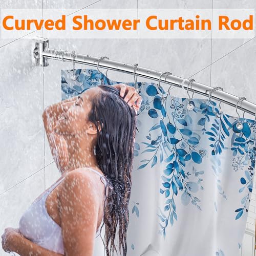 Curved Shower Curtain Rod, Adjustable 45-72 Inches Curved Shower Rod, Rustproof Shower Curtain Rod, Never Fall Telescoping Design for Bathroom, Silver, Need to Drill - color: Silver