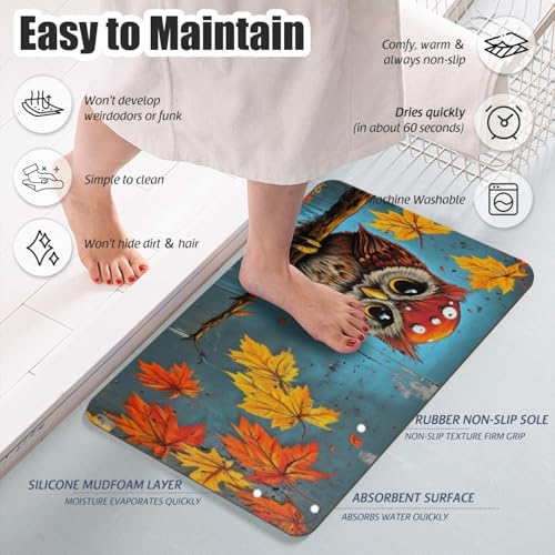 Bathroom Runner Mat Rugs Long,Cartoon Owl Mushroom Autumn Maple Leaves Diatomite Stone Bath Mat Large Absorbent Diatomaceous Earth Mat Non Slip Fast Dry Shower Mat Bathroom Rugs Floor Mat 16x42in - color: Design20
