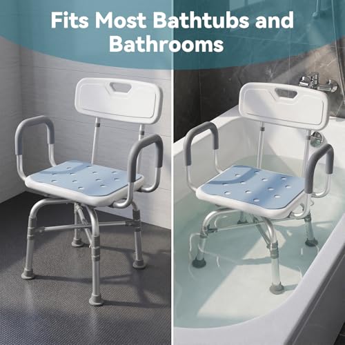 Swivel Shower Chair with Arms and Back, 450lbs Locking Shower Stool for Inside Shower Stall and Bathtub, Height Adjustable Rotating Shower Chair & Seat for Elderly, Adults, Handicap and Disabled - size: 450lbs Heavy Duty Shower Chair