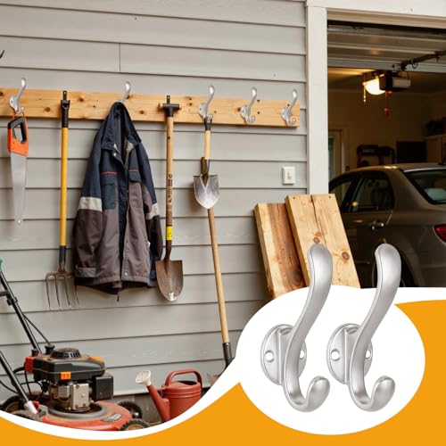 6 Pack Coat Hooks Wall Mount Heavy Duty Utility Retro Double Hooks for Hanging Coats,Hat, Towel, Key, Robe, Scarf, Bag, Cap (Silver) - color: 6 Pack-Silver