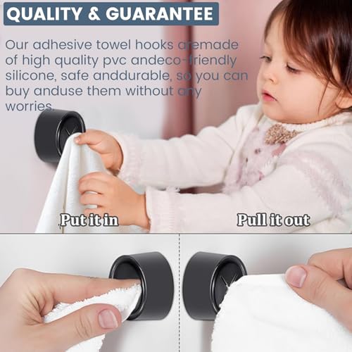 3-Piece Adhesive Towel Hook Set - Black Silicone Claw Towel Holder for Kitchen, Bathroom, Outdoor Use - color: Black
