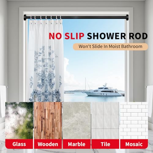 Black Shower Curtain Rod 34-66 Inches Never Rust Stainless Steel Tension Curtain Rod Adjustable Shower Rod Spring Tension Non-Slip No Drilling Shower Rods for Bathroom Window - color: Matte Black, size: 34“-66”