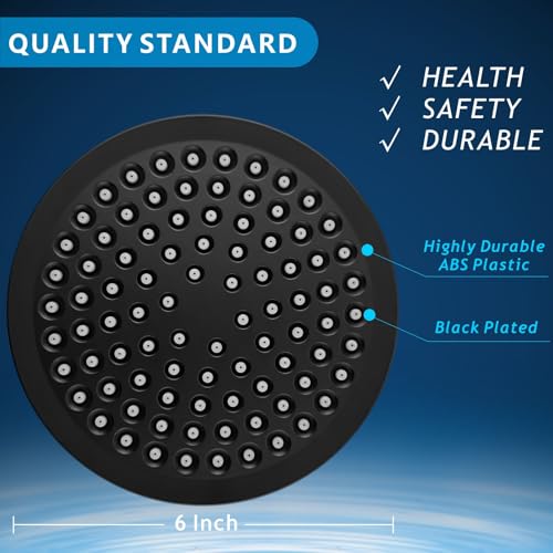 High Pressure Rain Shower Head with 11'' Extension Arm - High Flow Rainfall Showerhead - Luxury Modern Look - Pressure Boosting (Round, Matte Black) - color: Matte Black, style: 6" Round