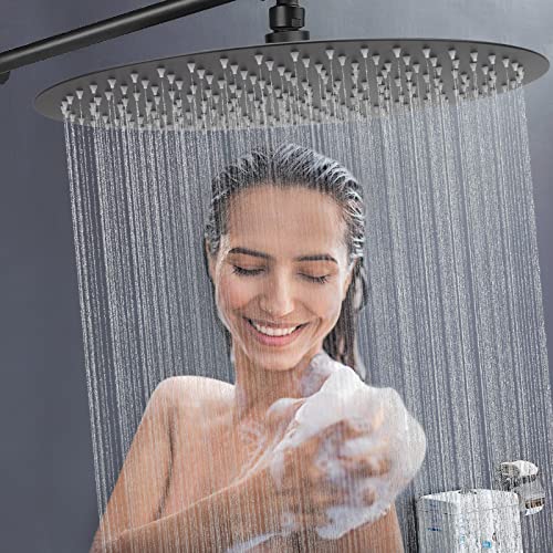 NearMoon Rain Shower Head, Ultra-Thin Design-Pressure Boosting, Awesome Some Experience, High Flow Stainless Steel Rainfall Head (16 Inch, Matte Black) - color: Matte Black, size: 16 Inch