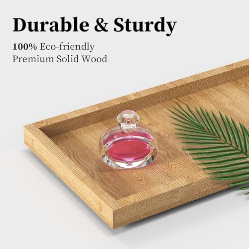 2-Tier Wood Bathroom Counter Organizer with Basket,Waterproof Vanity Perfume Skincare Storage for Bathroom, Kitchen, Dresser - color: Light Brown