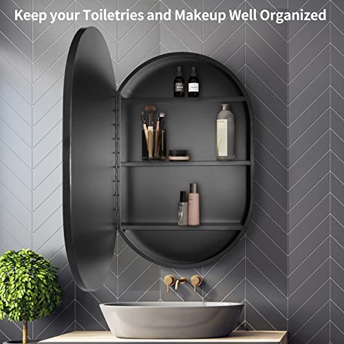 Movo 21 Inch x 31Inch Oval Medicine Cabinet Mirror Bathroom Wall Storage Cabinet Mirror Surface Mount Installation - size: 21 x 31 Inch without LED