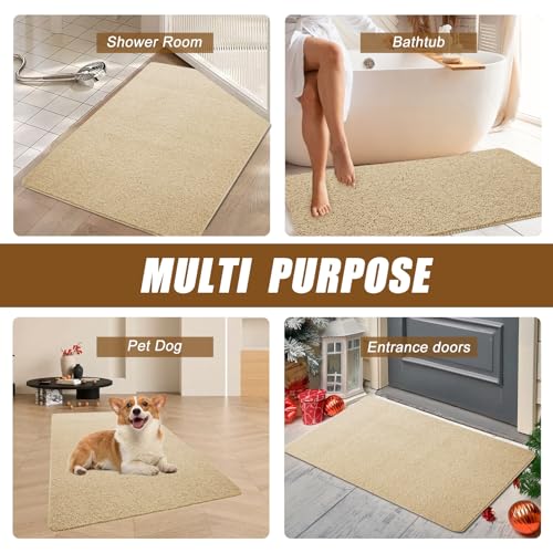 Extra Large Shower Mat, 58"x32" Large Shower Mat Non-Slip, Bathtub Mat Non-Slip, Quick Dry Bathtub Mats Soft PVC Loofah Trimmable Bathroom Rugs, Shower and Wet Areas for Tub and Bathroom, Light Khaki - color: Light Khaki, size: 58" x 32" (Rectangular)