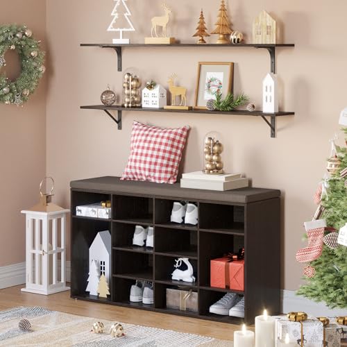 Long Wall Shelves, 47.3Inch Wooden Floating Shelves with Brackets | Large Floating Book Shelf Set of 2, Wall Mount Storage Ledges, Easy Assembly, Max Load 33lbs, Living Room/Bathroom, Espresso - color: Espresso, size: 47.3 Inch