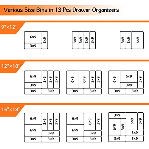 BYCY Office Drawer Organizers Bins Junk Drawer Organizers Tray Storage Dividers for Office Desk Dress Makeup (13pcs 2Size) - size: 13pcs 2Size